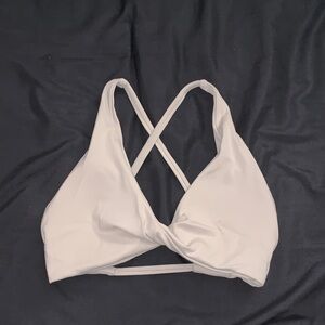 Beige twist front sports bra